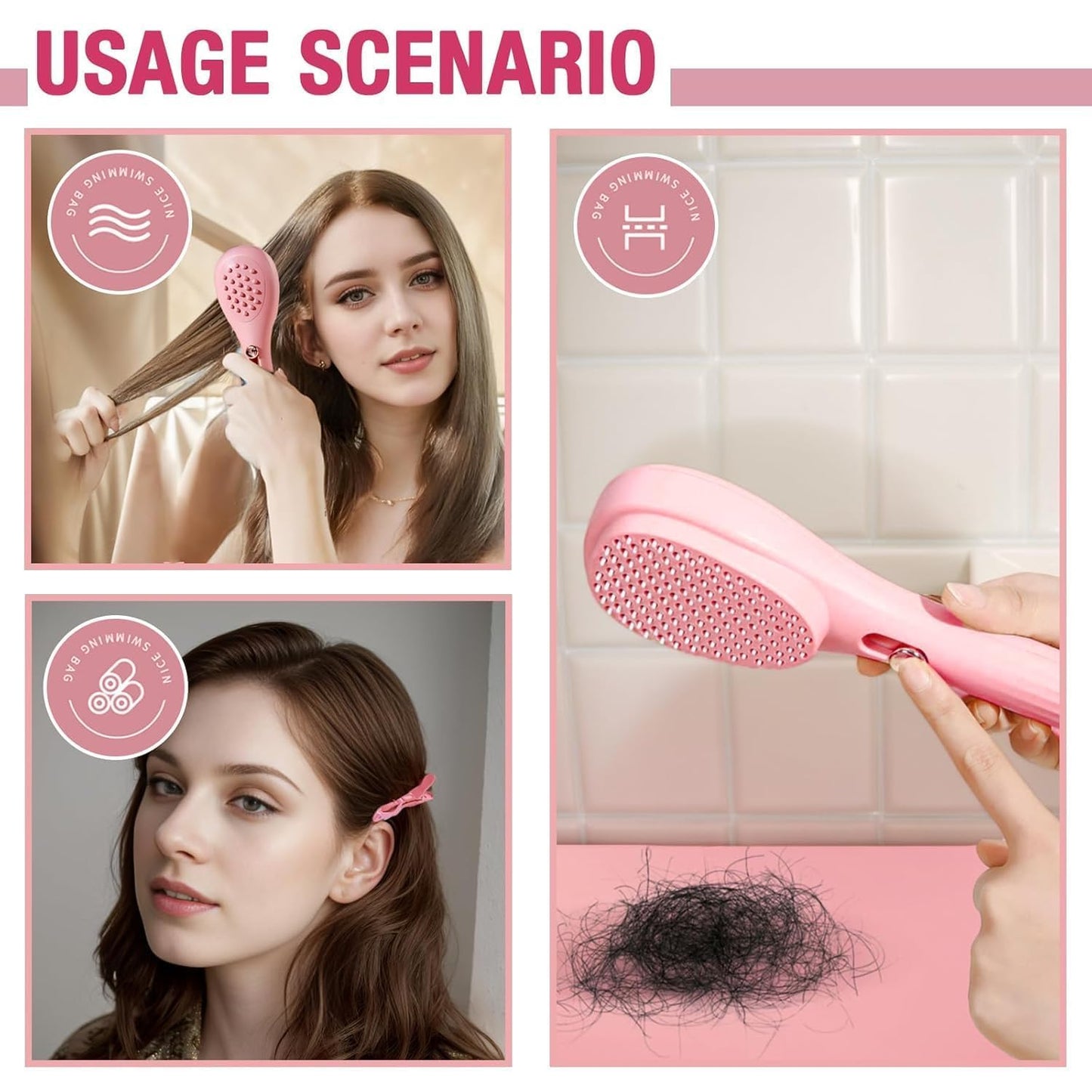 GLAMSTER Big Size Self-Cleaning Hair brush | One Click Cleaning , No Mess!