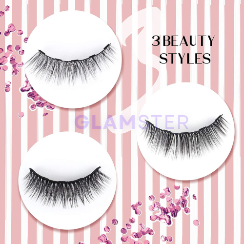 GLAMSTER Natural Looking Reusable Magnetic Eyelashes (Pack of 3 Pairs)