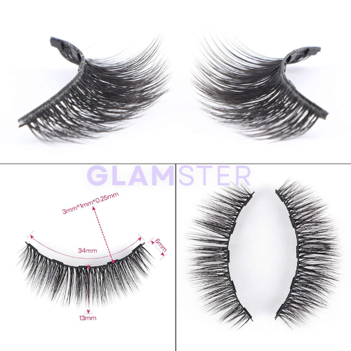 GLAMSTER Natural Looking Reusable Magnetic Eyelashes (Pack of 3 Pairs)