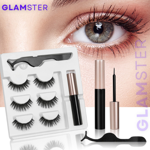 GLAMSTER Natural Looking Reusable Magnetic Eyelashes (Pack of 3 Pairs)